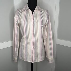 Gold Label Investments Button Down Shirt Womens 6 Pink Striped Non-Iron Cotton